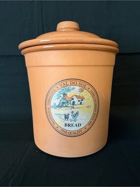 Val Do Sol Traditional Terracotta Bread Kitchen Storage Jar w Lid